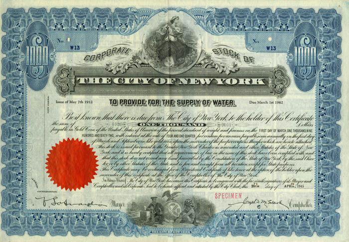 City of New York $1000 Bond